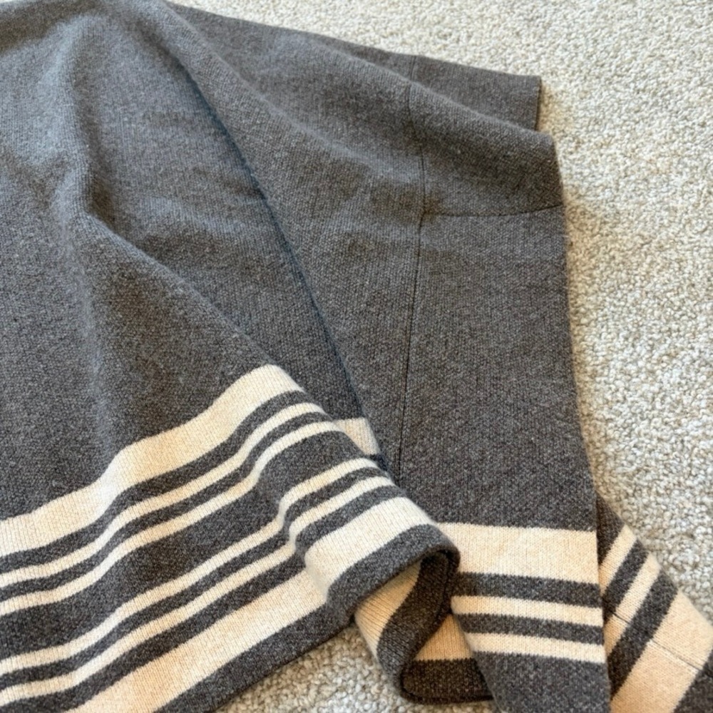 Vince Poncho Womens M/L Wool Cashmere Striped V Neck Sweater Brown Cozy Knit - Picture 4 of 13